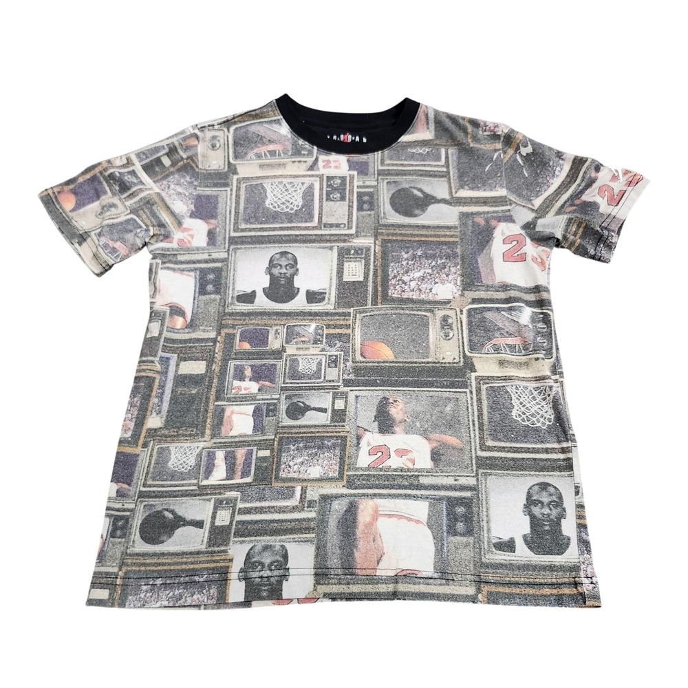 Jordan Shirt Boys L Multicolor Allover Basketball TV Graphic Tee Top Jordan